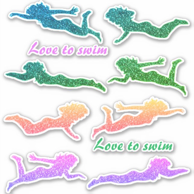 Girls "Love to swim" Sparkly Swimmer Stickers! (Front)