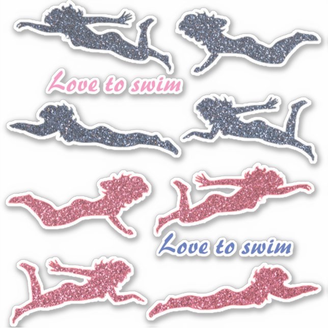 Girls "Love to swim" Sparkly Swimmer Stickers! (Front)