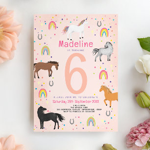 Girls Magical Cute Pastel Pink Unicorn Birthday Invitation