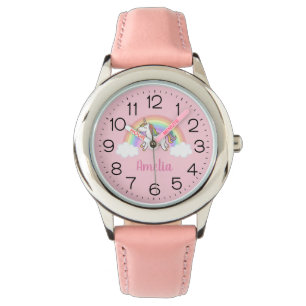 Girls Magical Pastel Unicorn Rainbow Personalised Watch