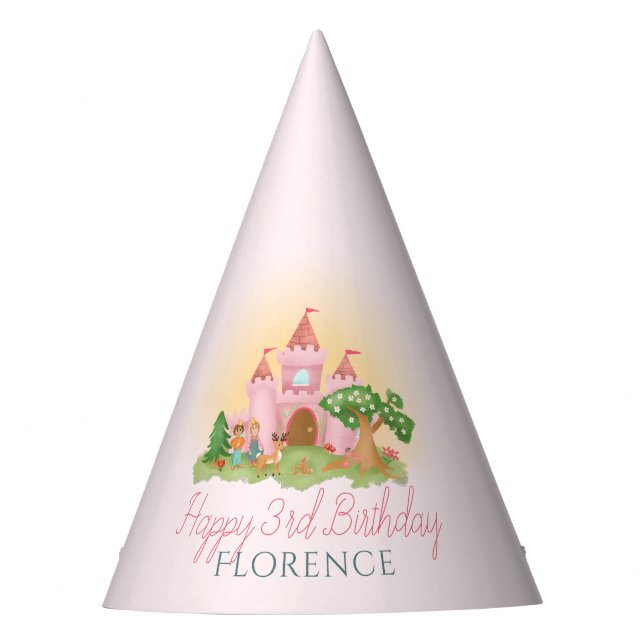 Girls Magical Pink Fairytale Princess Birthday Party Hat (Front)
