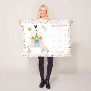 Girls Magical Princess Castle Monthly Milestone Fleece Blanket