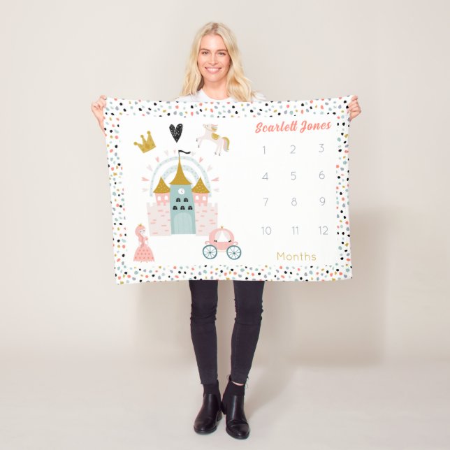 Girls Magical Princess Castle Monthly Milestone Fleece Blanket (In Situ)