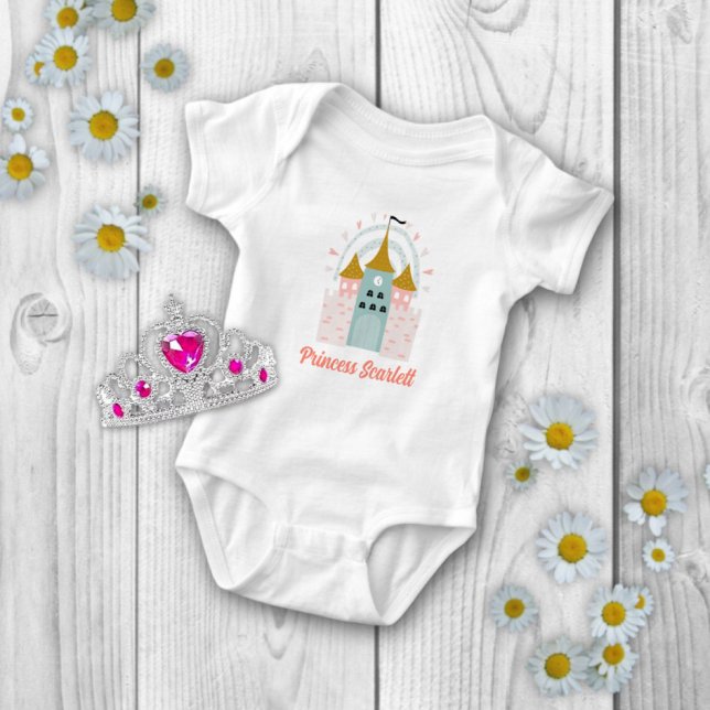 Girls Magical Princess Castle Personalised Name Baby Bodysuit (Creator Uploaded)