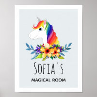 Girls Magical Rainbow Unicorn  & Name Kids Room