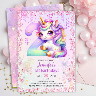 Girls Magical Unicorn 2nd Birthday Party Invitation