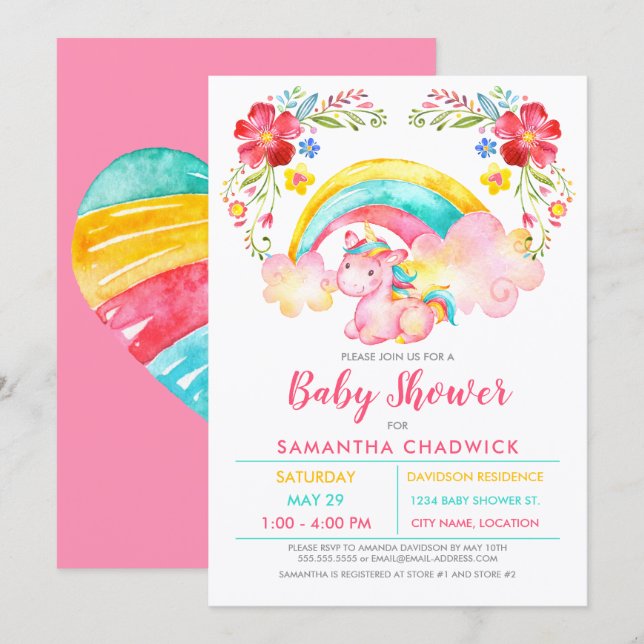 Girls Magical Unicorn Baby Shower Invitation (Front/Back)