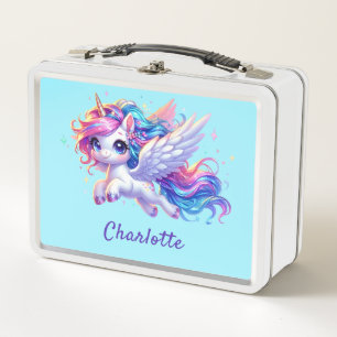 Girls Magical Unicorn Rainbow Kids Personalised  Metal Lunch Box