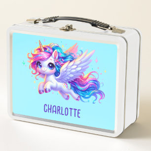 Girls Magical Unicorn Rainbow Kids Personalised  Metal Lunch Box