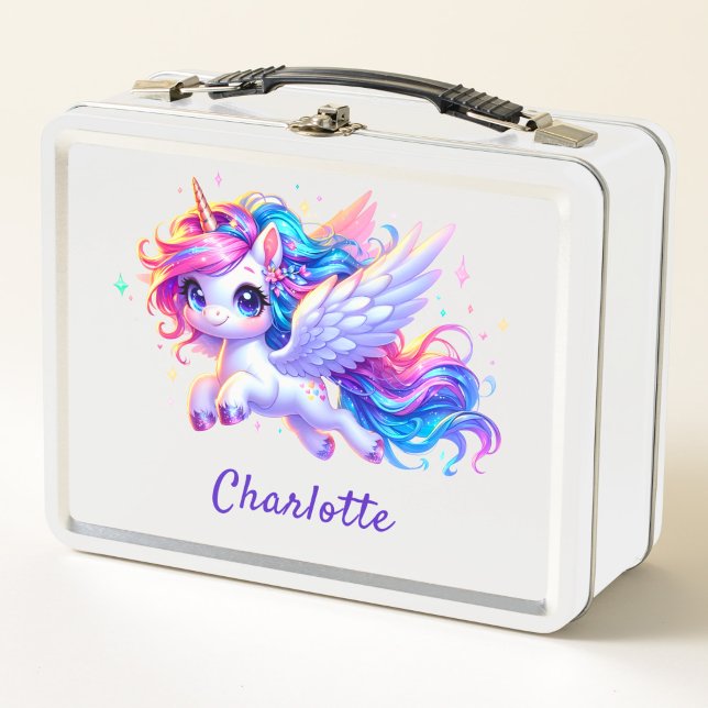 Girls Magical Unicorn Rainbow Kids Personalised  Metal Lunch Box (Creator Uploaded)