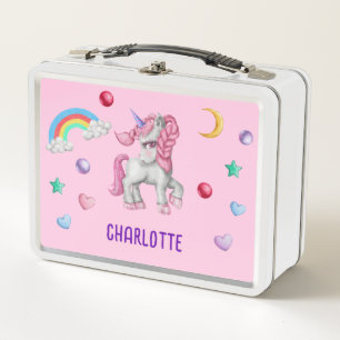 Girls Magical Unicorn Rainbow Kids Personalized  Metal Lunch Box