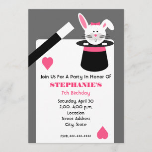 Girl's Magician Birthday Party - Rabbit In A Hat Invitation