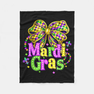 Girls Mardi Gras Beads Coquette Bow Fleece Blanket