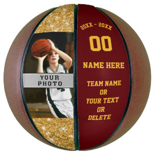 Girls Maroon, Gold, Personalised Basketball Ball