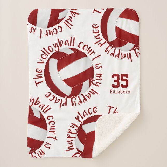 girls maroon white volleyball court happy place sherpa blanket (Front)