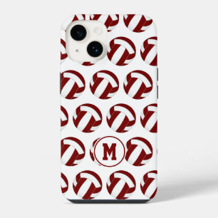 girls maroon white volleyballs pattern iPhone 14 case