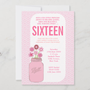 Girls Mason Jar Sweet 16 Birthday Party Invite
