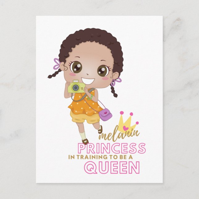 Girls MELANIN Princess In Training To Be Queen Postcard (Front)