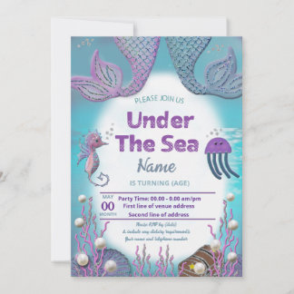 Girl's Mermaid Birthday Party Invitation