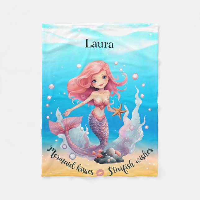 Girls Mermaid Fleece Blanket (Front)