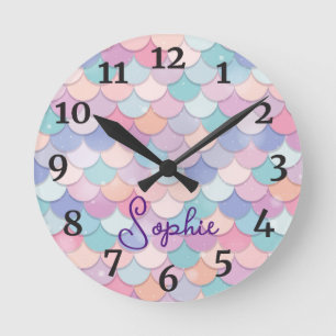 Girls Mermaid Personalised Name Clock