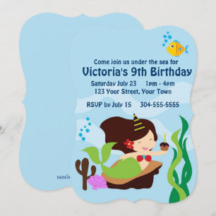 Girls Mermaid Pool Birthday Party Invitation