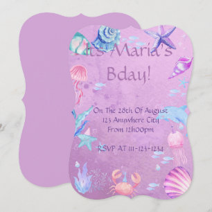 GIRLS MERMAID SEA THEME BIRTHDAY INVITATION