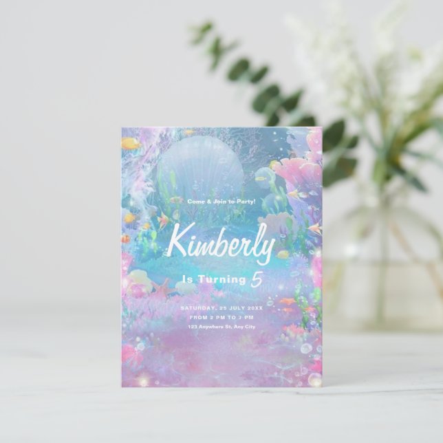 Girls Mermaid Under The Sea Birthday, Girls Party Invitation (Standing Front)