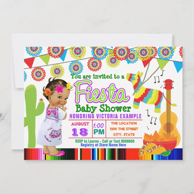 Girls Mexican Fiesta Baby Shower Invitations (Front)