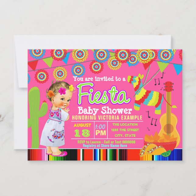 Girls Mexican Fiesta Baby Shower Invitations (Front)