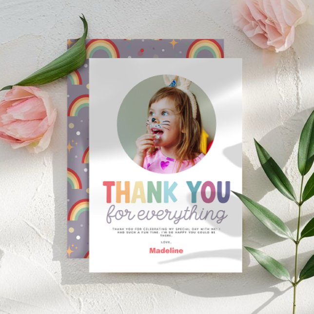Girls Minimalist Photo Rainbow 2nd Birthday Thank You Card (Creator Uploaded)
