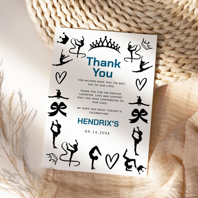 Girls Modern Black Gymnastics 10th Birthday Thank You Card (Girls Modern Black Gymnastics 10th Birthday Thank You Card)