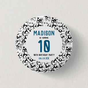 Girls Modern Black Gymnastics Kids 10th Birthday 3 Cm Round Badge