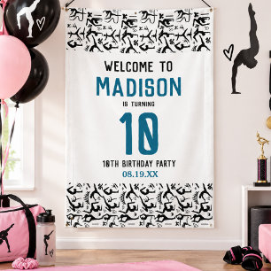 Girls Modern Black Gymnastics Kids 10th Birthday Banner