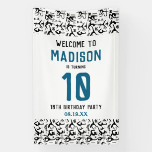 Girls Modern Black Gymnastics Kids 10th Birthday Banner
