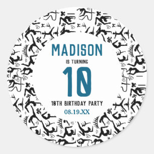 Girls Modern Black Gymnastics Kids 10th Birthday Classic Round Sticker