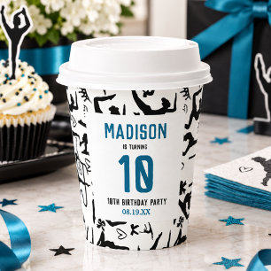 Girls Modern Black Gymnastics Kids 10th Birthday Paper Cups