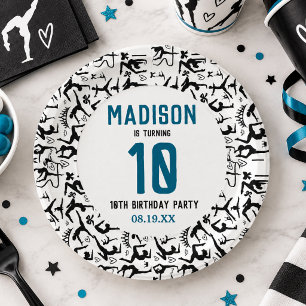Girls Modern Black Gymnastics Kids 10th Birthday Paper Plate