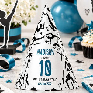 Girls Modern Black Gymnastics Kids 10th Birthday Party Hat