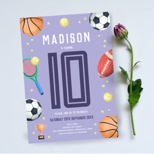 Girls Modern Purple Sports Kids Birthday Invitation
