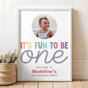 Girls Modern Rainbow 1st Birthday Photo Welcome Poster