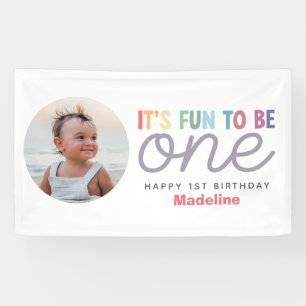 Girls Modern Rainbow Photo 1st Birthday Banner