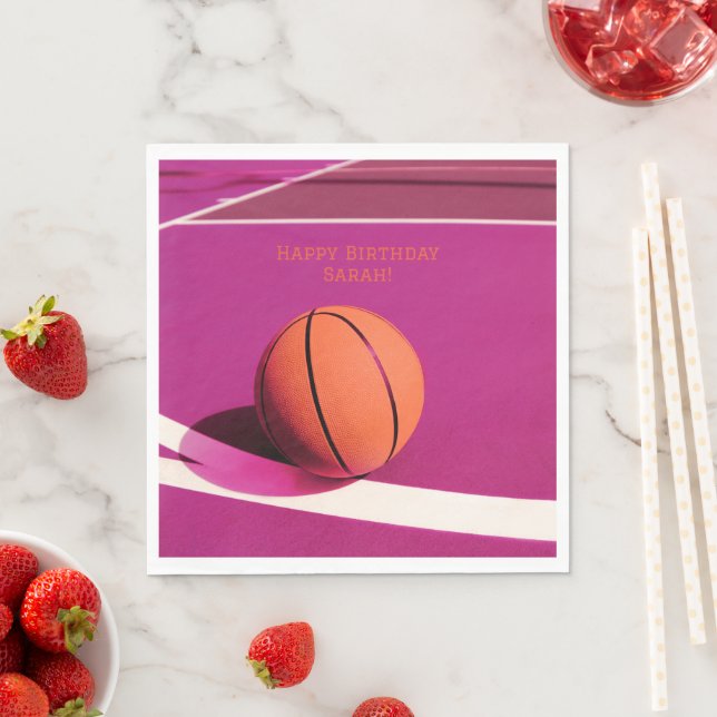 Girls Modern Sports Kids Pink Court  Basketball  Napkin (Insitu)