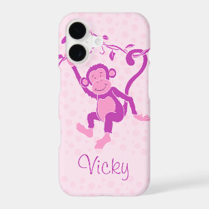 Girls monkey purple & pink name iphone case