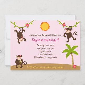 Girls Monkeying Around 7x5 Invitation