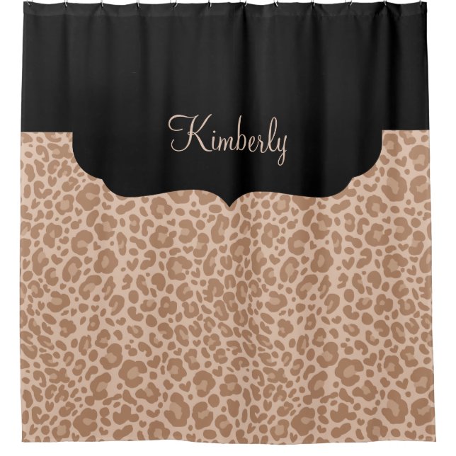 Girls Monogram Leopard Pattern Shower Curtain (Front)