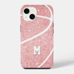 girl's monogrammed pink basketball iPhone 14 case