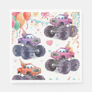 Girls Monster Truck Birthday Napkins Pink