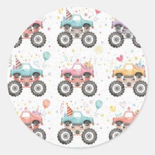 Girls Monster Truck Stickers Pink Watercolor Truck