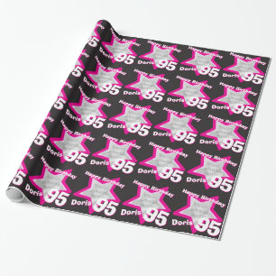 Girls name 95th birthday photo pink black wrap wrapping paper